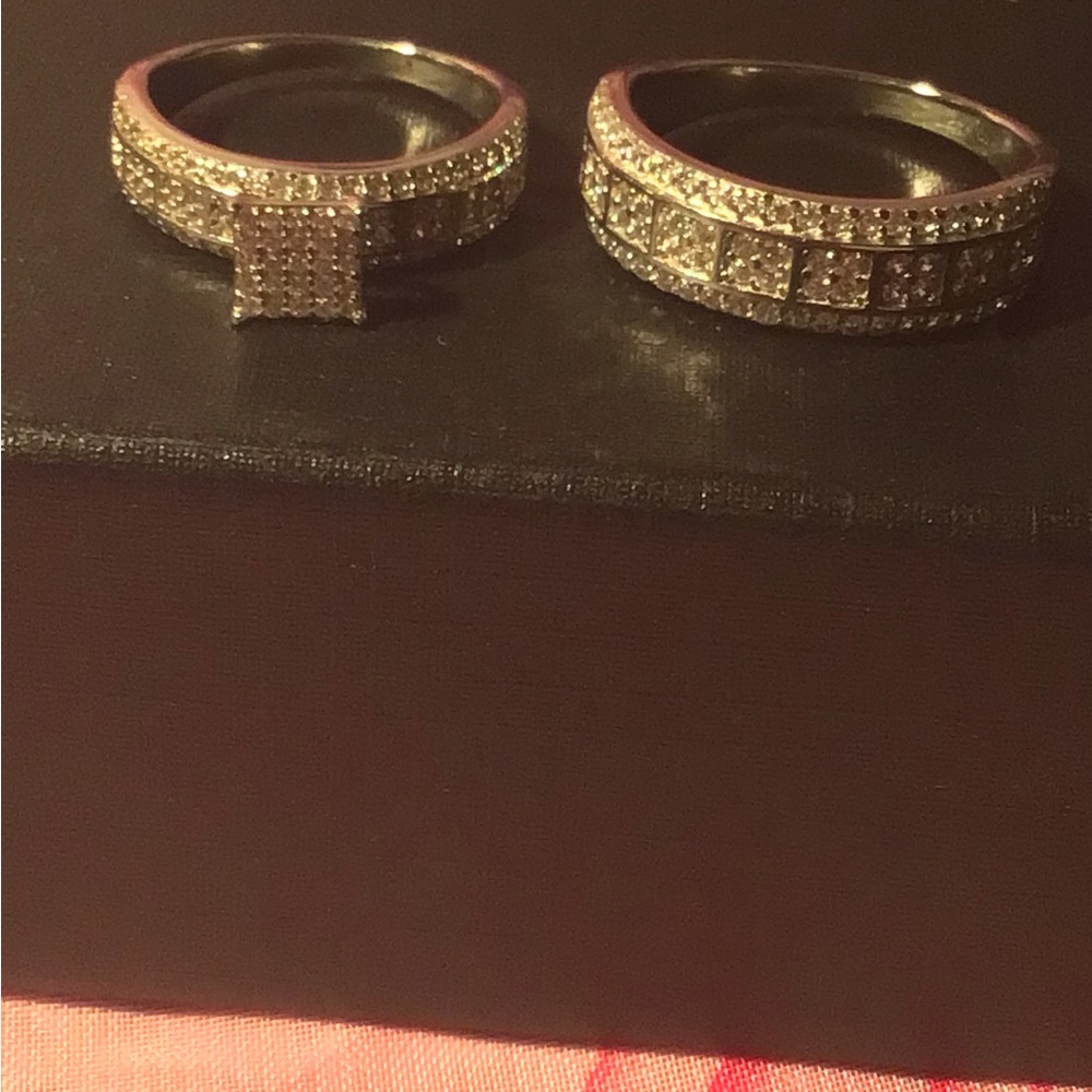 His and hers sterling silver wedding set